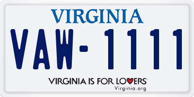 VA license plate VAW1111