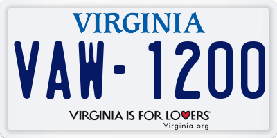 VA license plate VAW1200