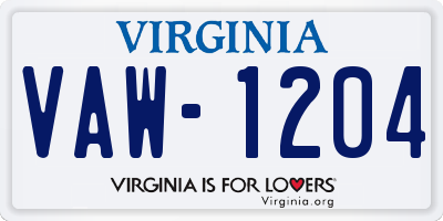 VA license plate VAW1204