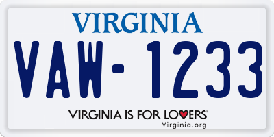 VA license plate VAW1233