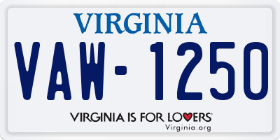 VA license plate VAW1250