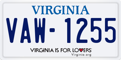 VA license plate VAW1255