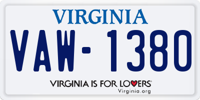 VA license plate VAW1380