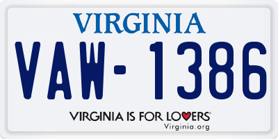 VA license plate VAW1386