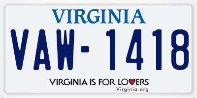 VA license plate VAW1418