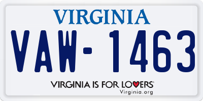 VA license plate VAW1463