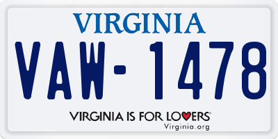 VA license plate VAW1478