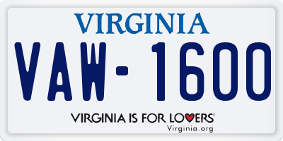 VA license plate VAW1600