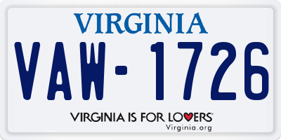 VA license plate VAW1726
