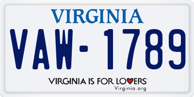 VA license plate VAW1789