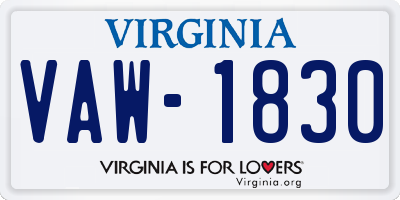 VA license plate VAW1830