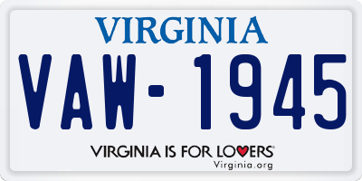 VA license plate VAW1945