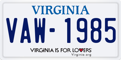 VA license plate VAW1985