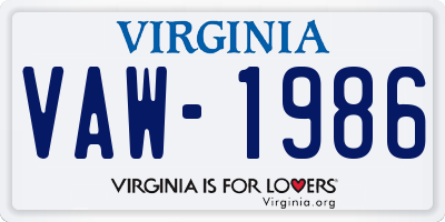 VA license plate VAW1986