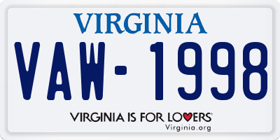 VA license plate VAW1998