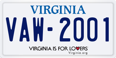 VA license plate VAW2001