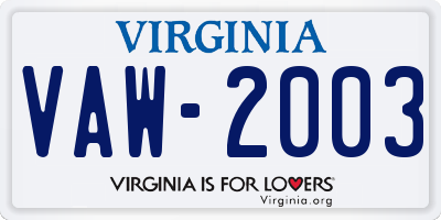 VA license plate VAW2003