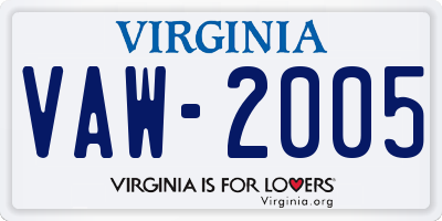VA license plate VAW2005