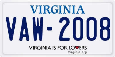 VA license plate VAW2008