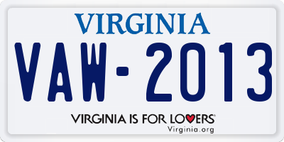 VA license plate VAW2013