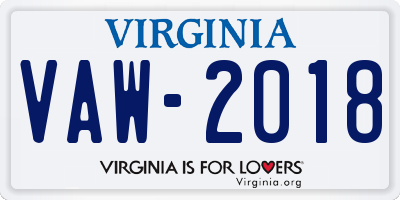 VA license plate VAW2018