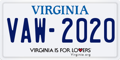 VA license plate VAW2020