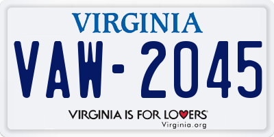 VA license plate VAW2045