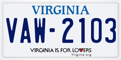 VA license plate VAW2103