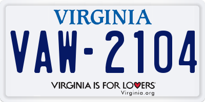 VA license plate VAW2104