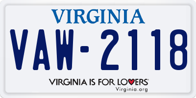 VA license plate VAW2118