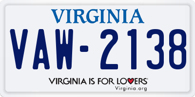 VA license plate VAW2138
