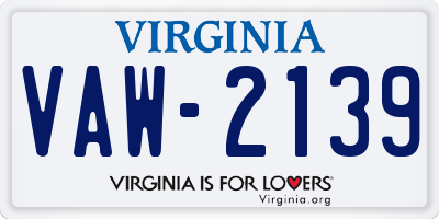 VA license plate VAW2139