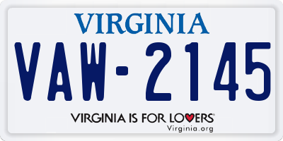 VA license plate VAW2145