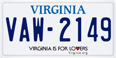 VA license plate VAW2149