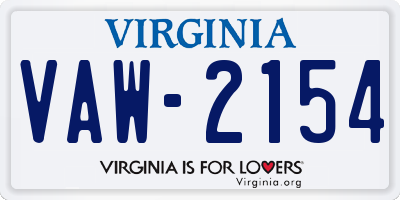 VA license plate VAW2154