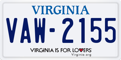 VA license plate VAW2155