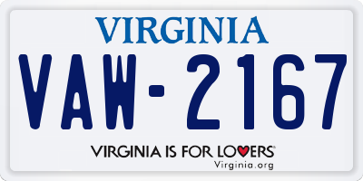VA license plate VAW2167
