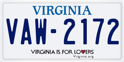 VA license plate VAW2172