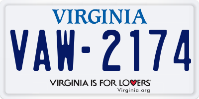 VA license plate VAW2174