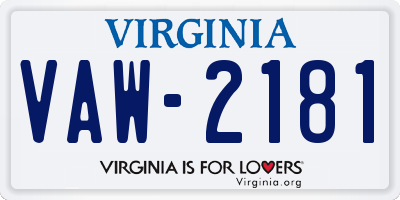 VA license plate VAW2181
