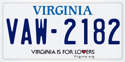 VA license plate VAW2182