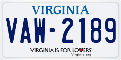 VA license plate VAW2189