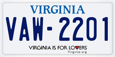 VA license plate VAW2201