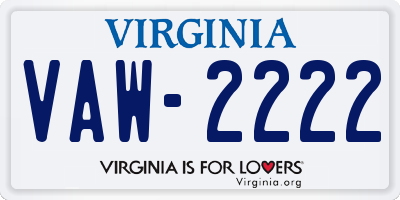 VA license plate VAW2222