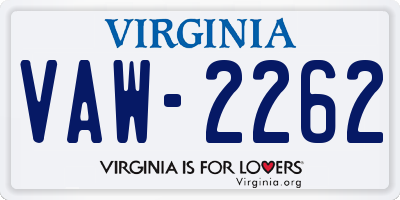 VA license plate VAW2262