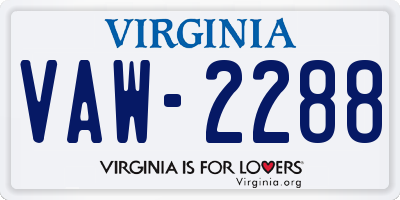 VA license plate VAW2288