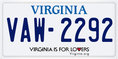 VA license plate VAW2292