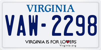 VA license plate VAW2298