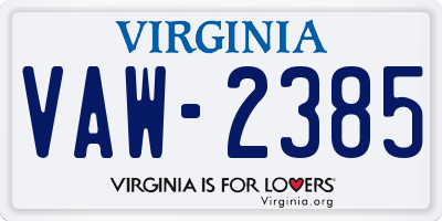 VA license plate VAW2385