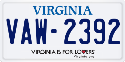 VA license plate VAW2392